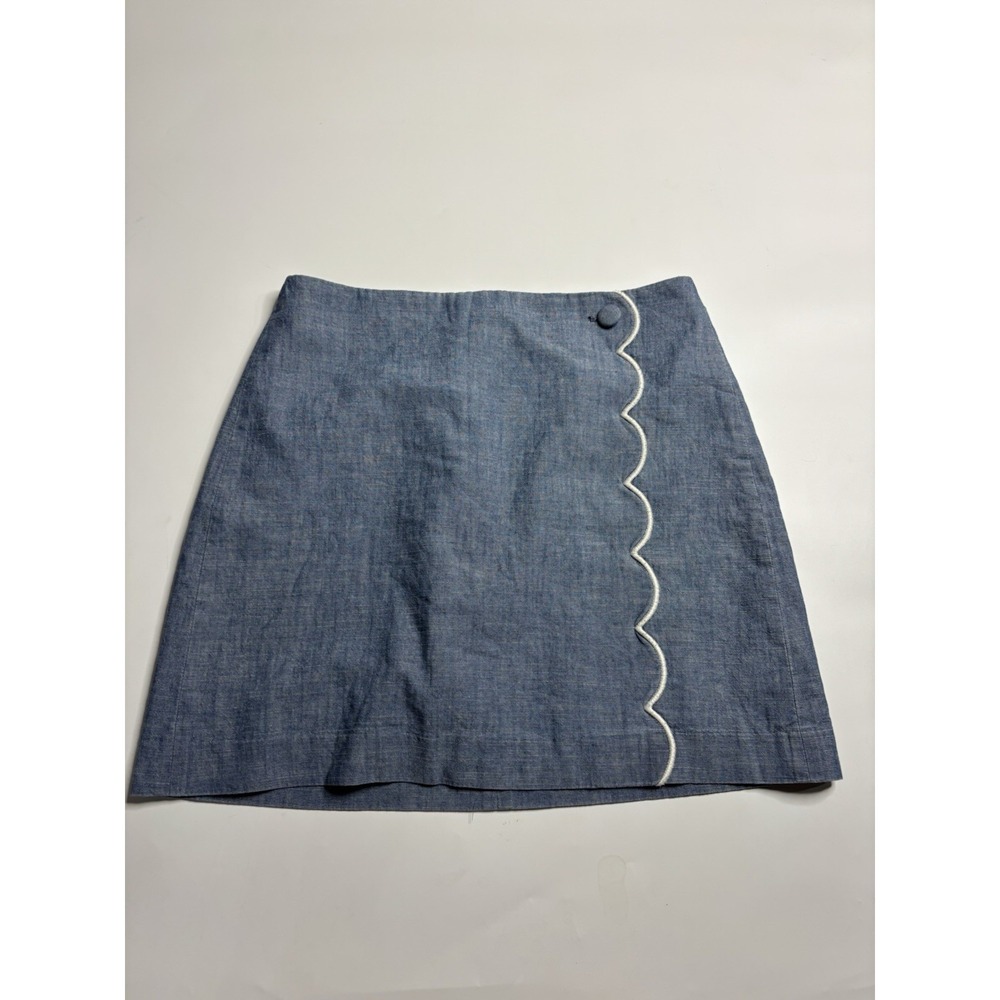 J. Crew Mini Skirt Womens Size 6 Cotton White Blue Boho Coastal Grandma Preppy